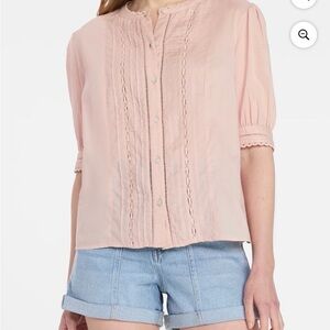 Time and Tru Blush Pink Lace-Trim Button Front Blouse
